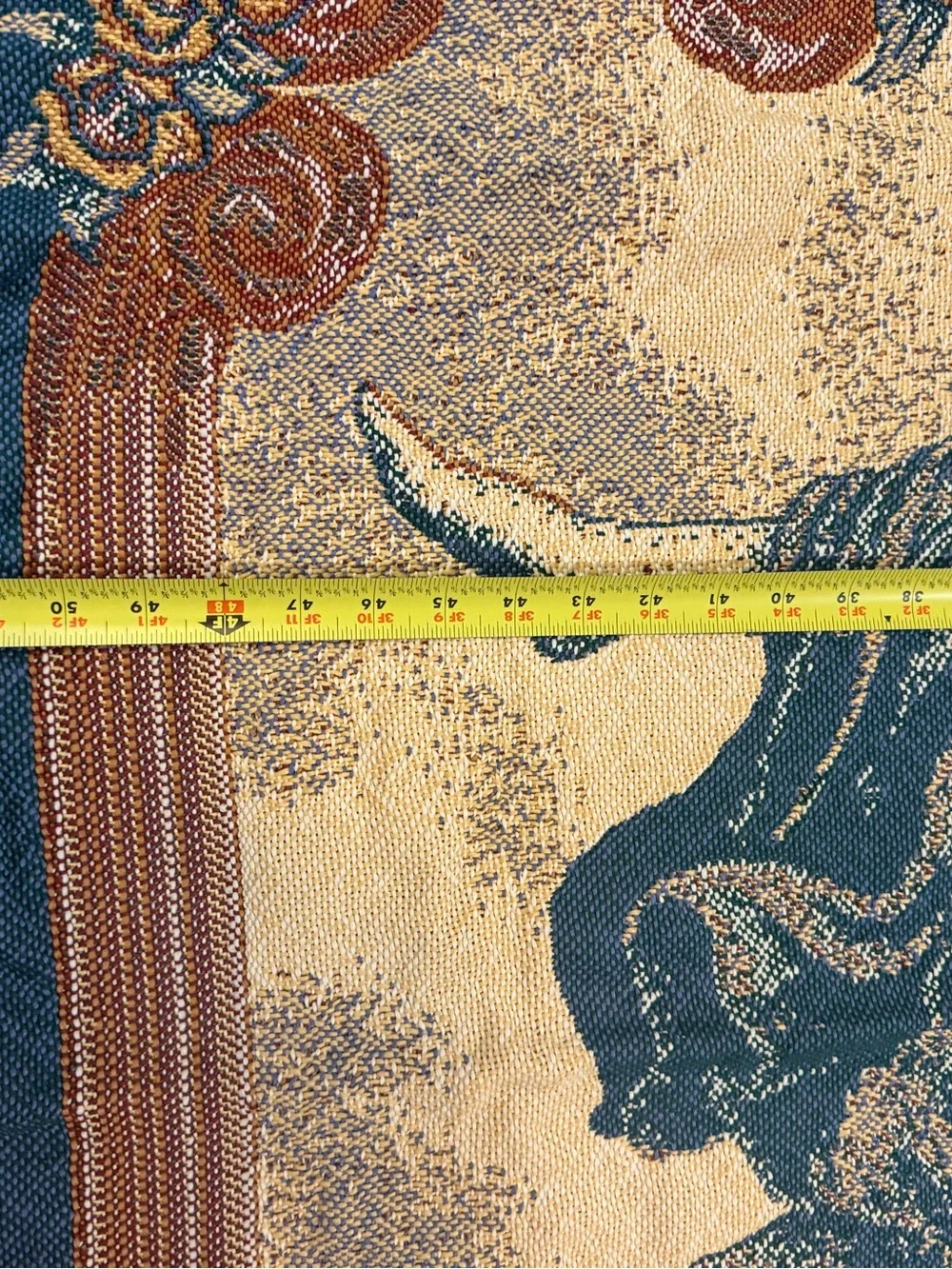 Vtg Guardian Angel Blue Tapestry Throw Blanket Woven Wall  Cotton Poly Acrylic